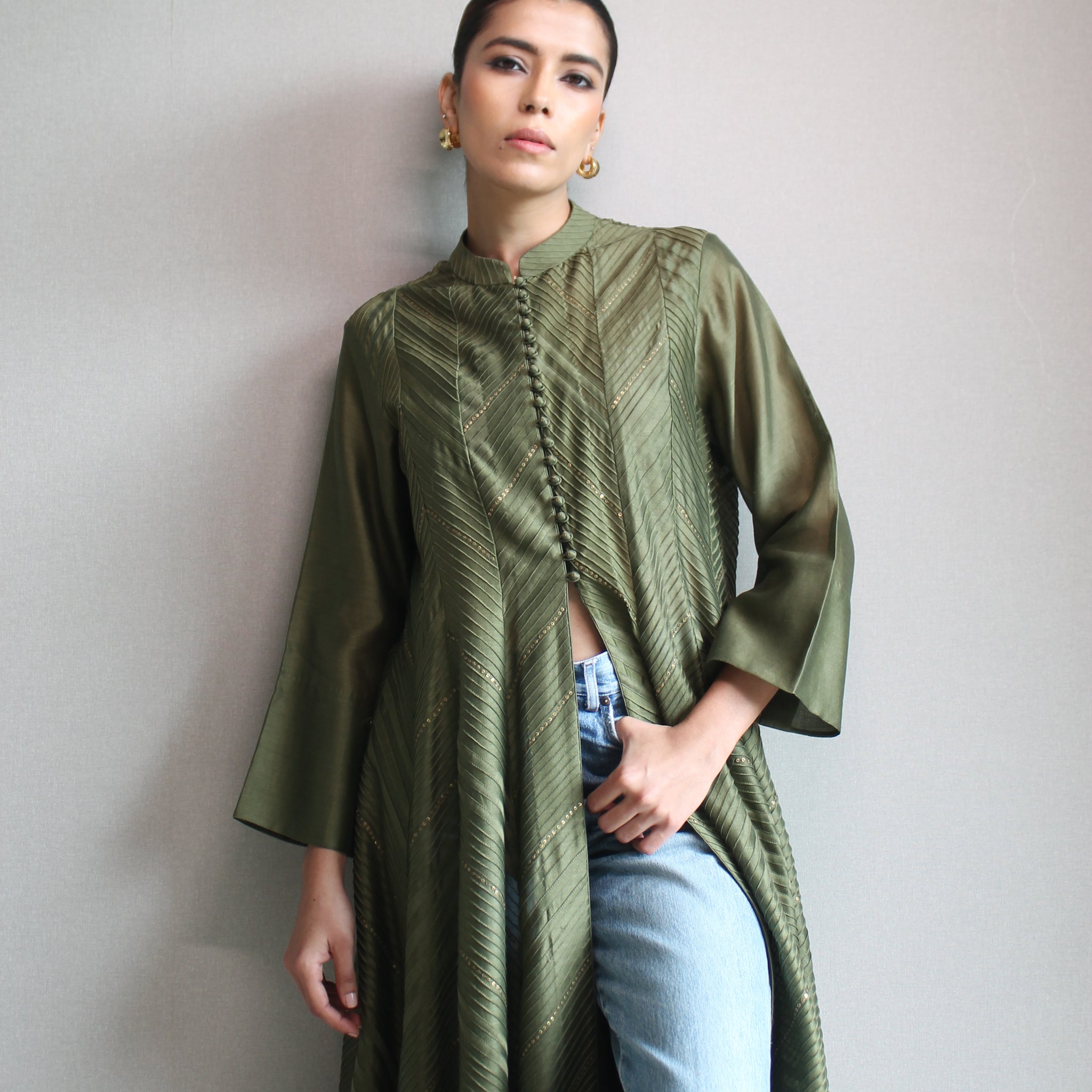 CHANDERI BUTTONED PINTAK KURTA