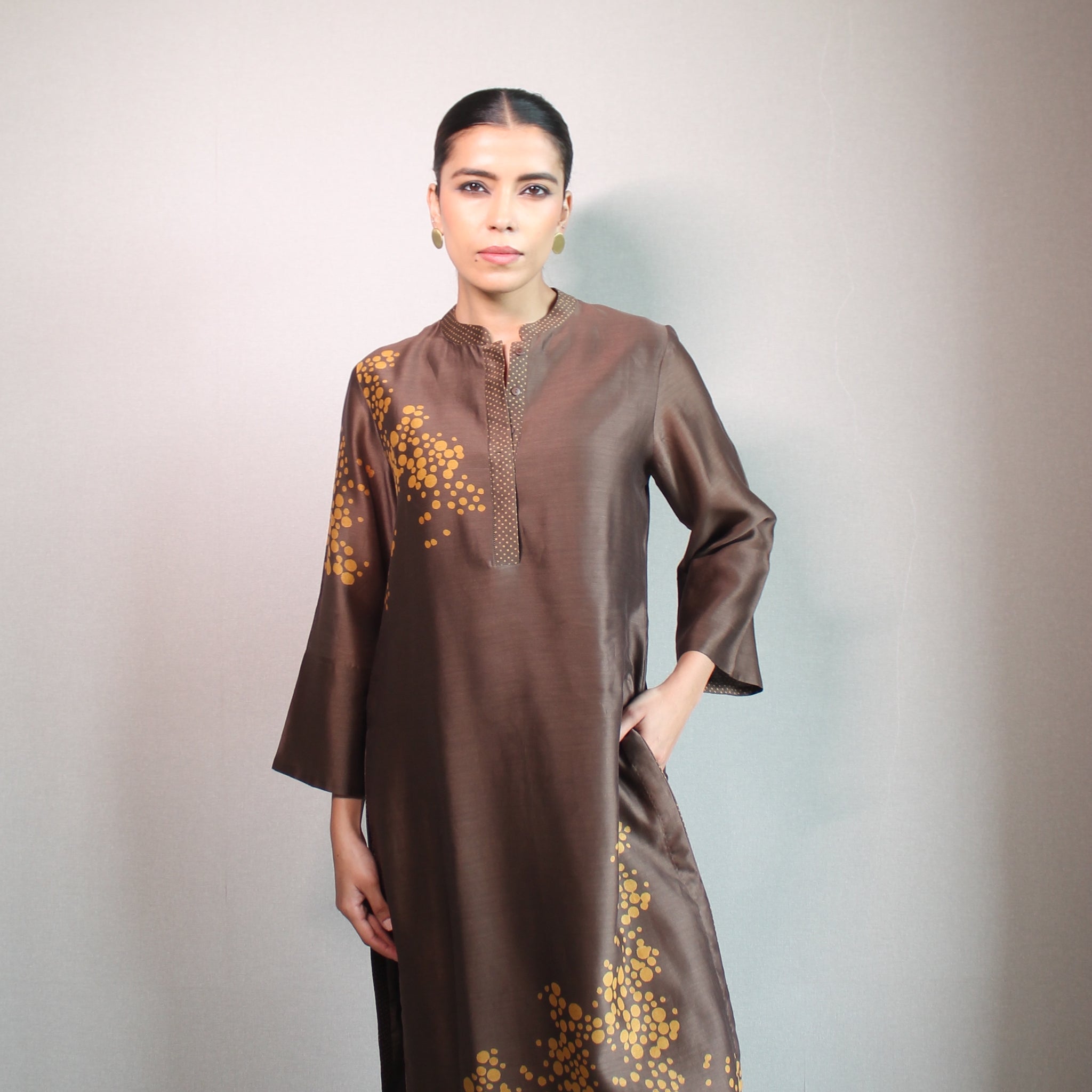 CHANDERI DOT BLOCK KURTA SET