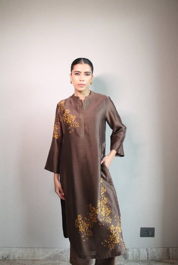 CHANDERI DOT BLOCK KURTA SET