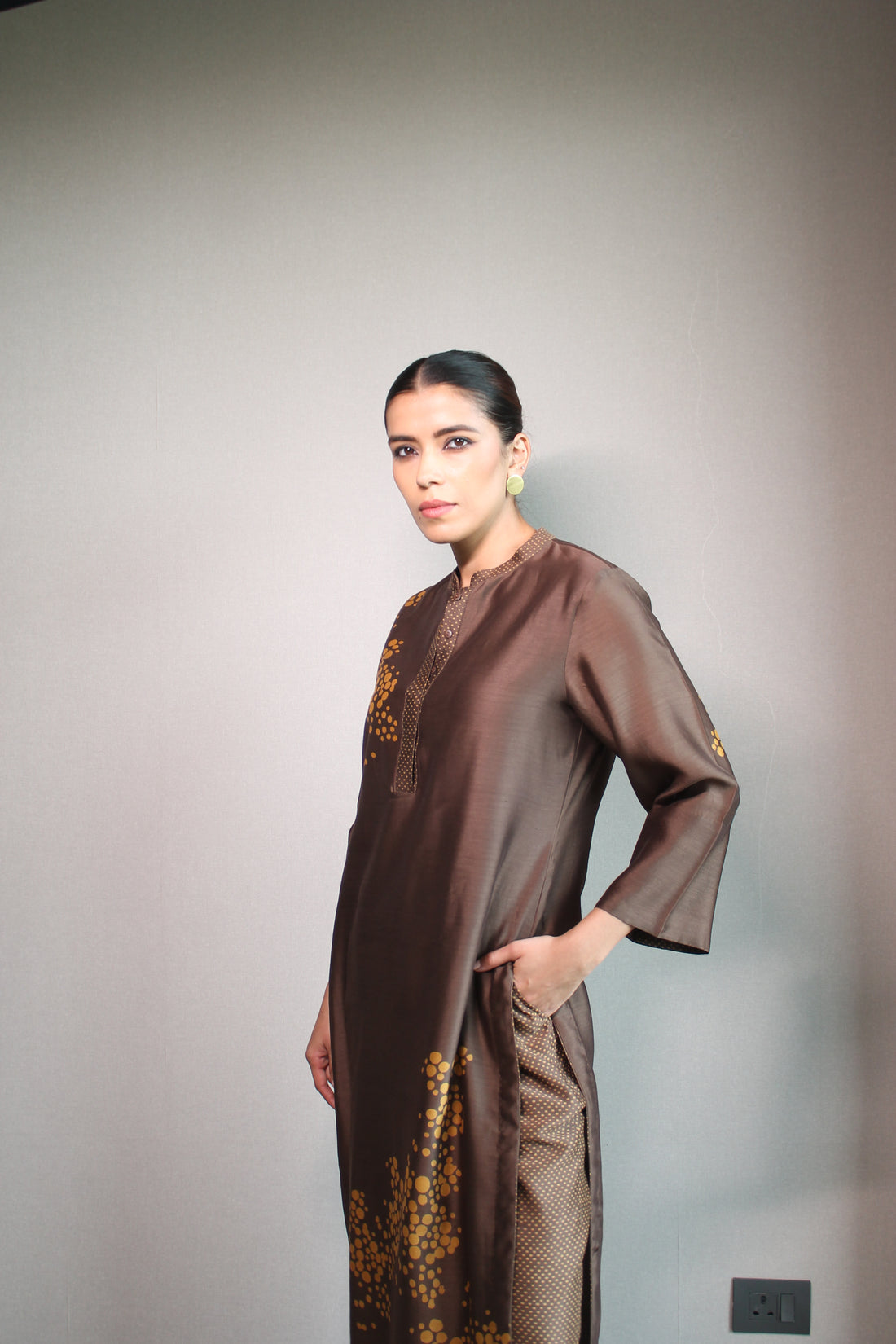 CHANDERI DOT BLOCK KURTA SET