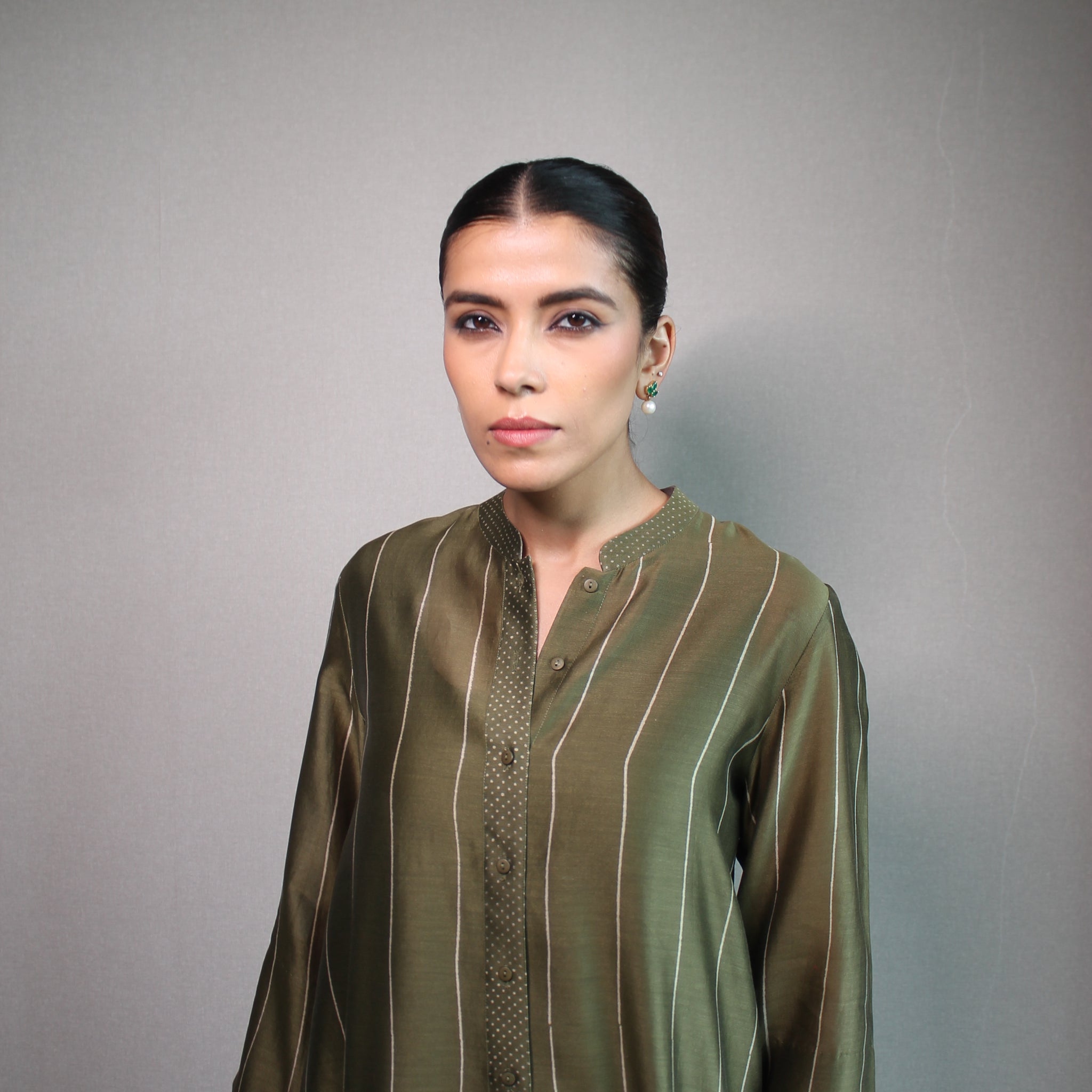 CHANDERI STRIPE BLOCK KURTA SET