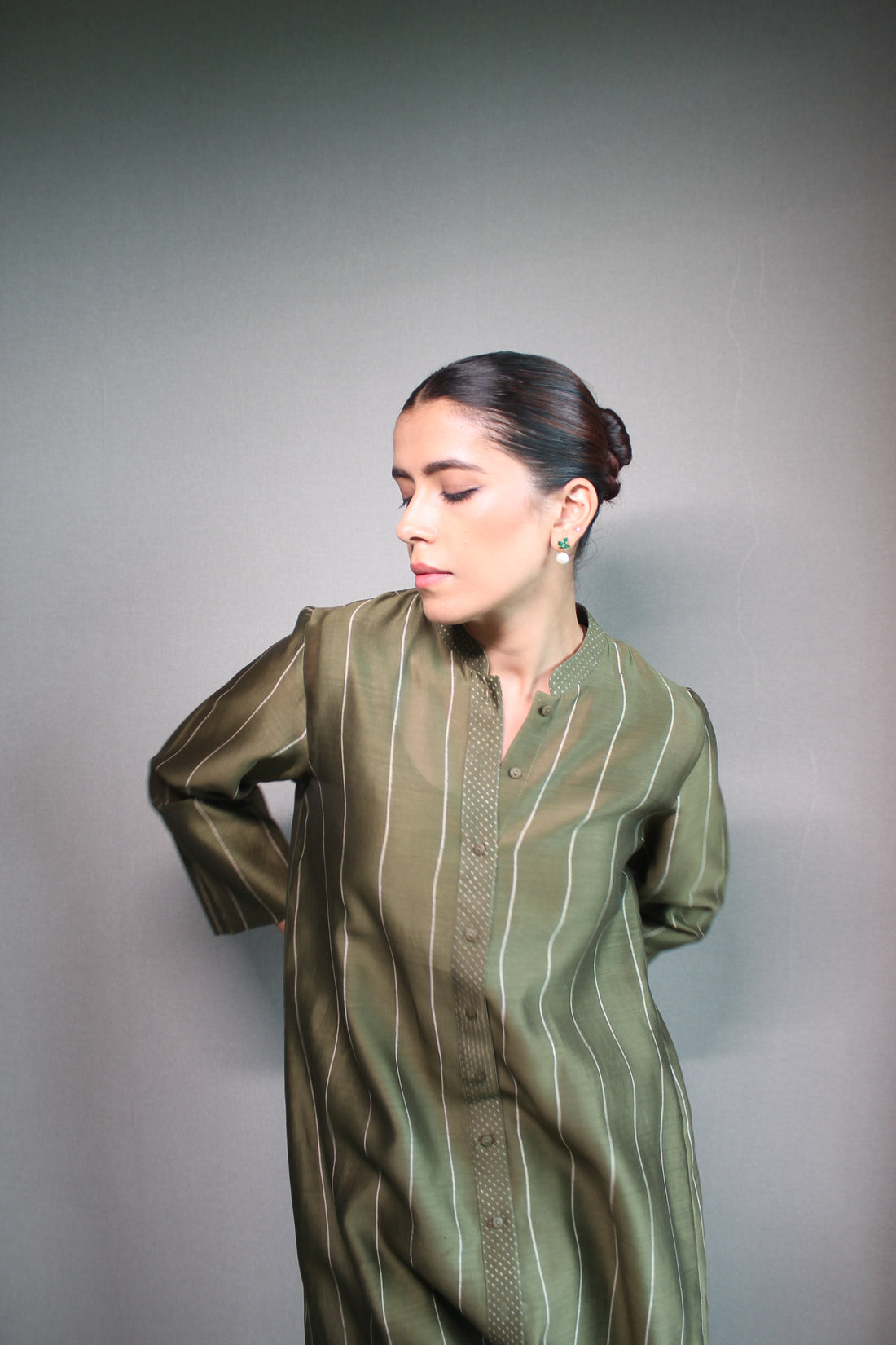 CHANDERI STRIPE BLOCK KURTA SET