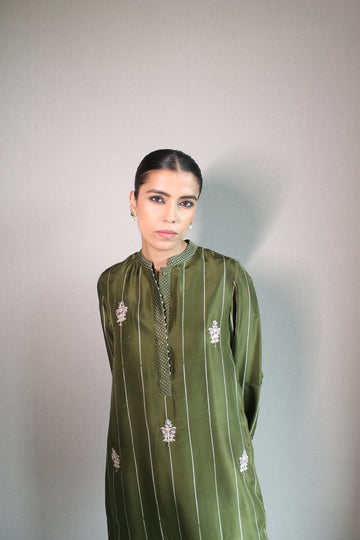 SILK STRIPE BLOCK KURTA SET
