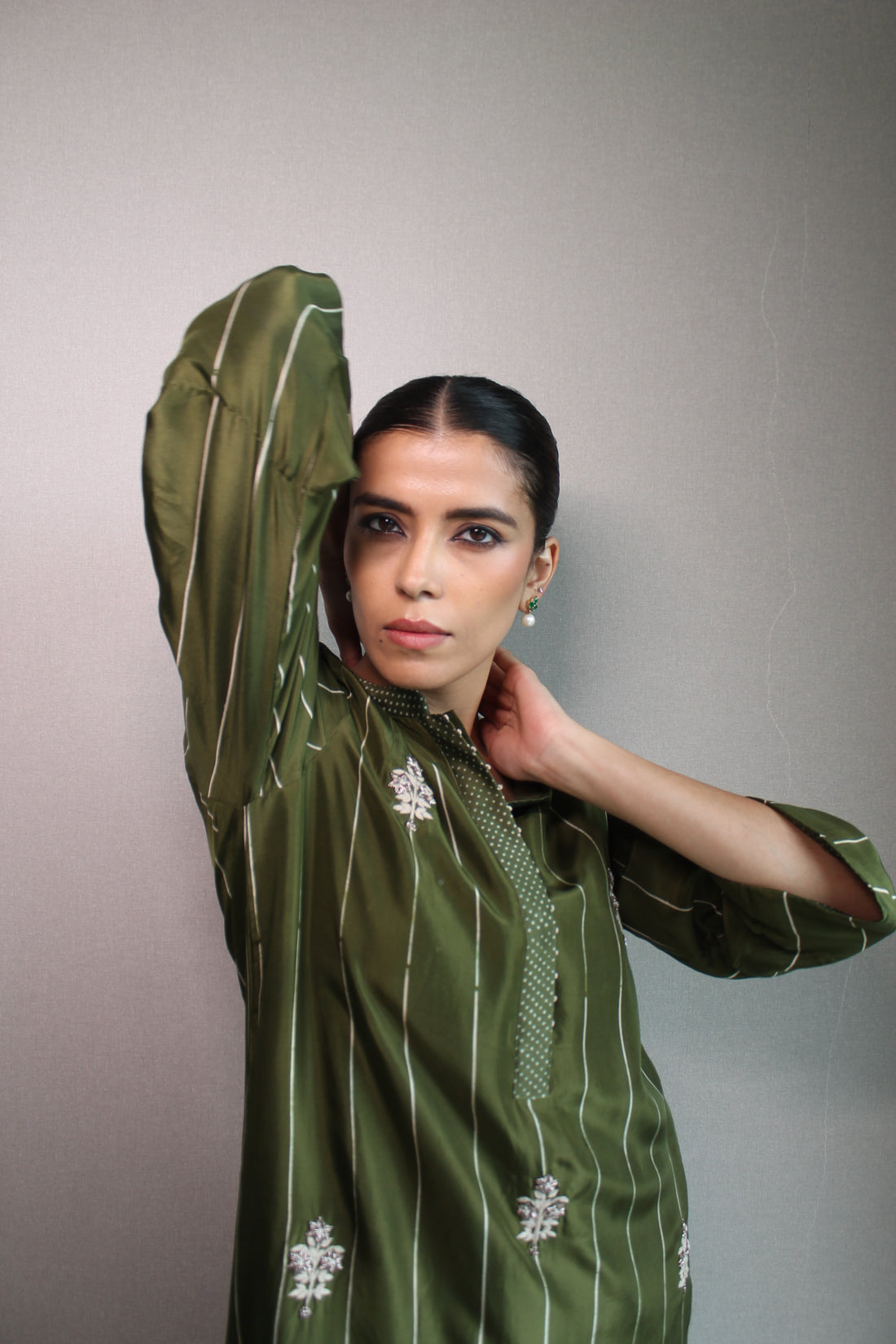 SILK STRIPE BLOCK KURTA SET