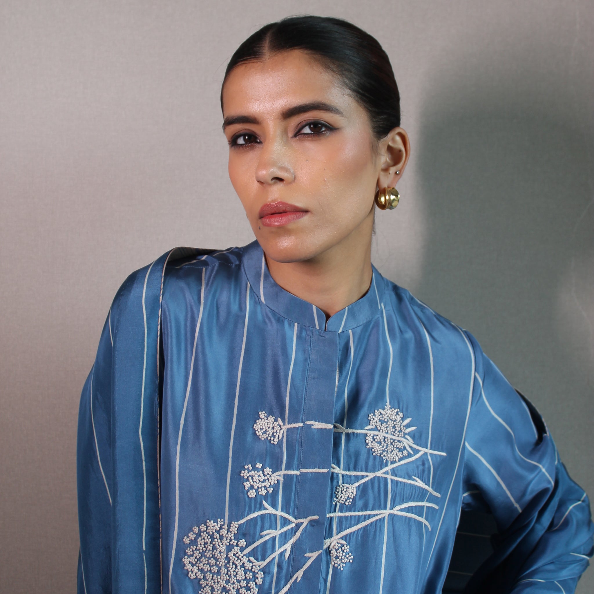 SILK FLORAL BLOCK KURTA SET