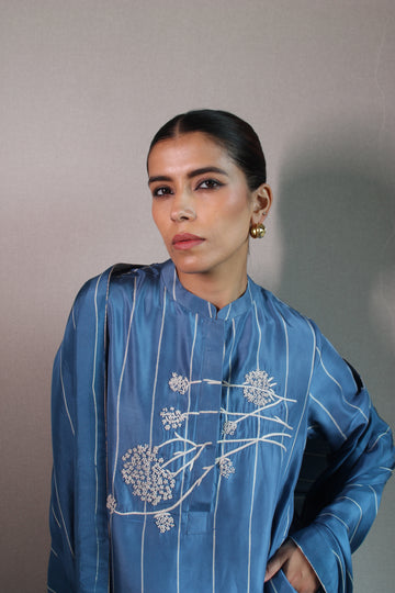 SILK FLORAL BLOCK KURTA SET