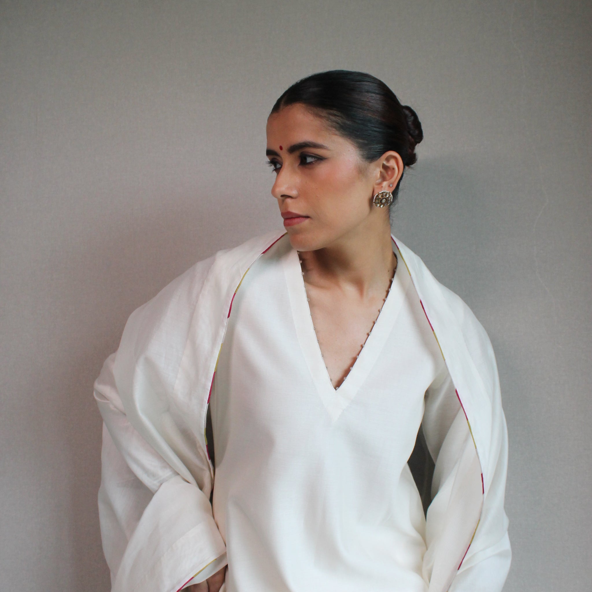 OFF WHITE HAND EMBROIDERED MOON KURTA