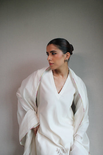 OFF WHITE HAND EMBROIDERED MOON KURTA